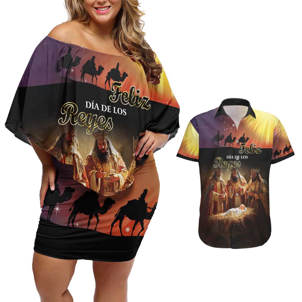 Three Kings Day Couples Matching Off Shoulder Short Dress and Hawaiian Shirt Epiphany Dia de los Reyes - Wonder Print Shop