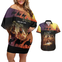 Three Kings Day Couples Matching Off Shoulder Short Dress and Hawaiian Shirt Epiphany Dia de los Reyes - Wonder Print Shop