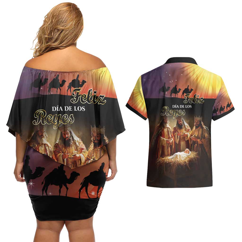 Three Kings Day Couples Matching Off Shoulder Short Dress and Hawaiian Shirt Epiphany Dia de los Reyes - Wonder Print Shop