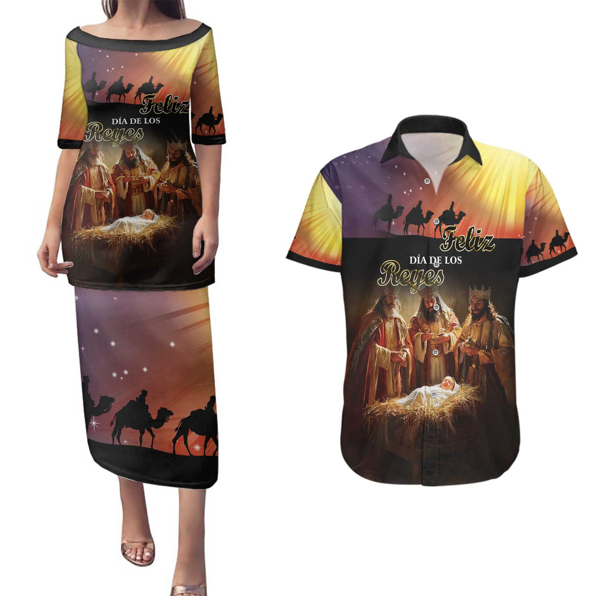 Three Kings Day Couples Matching Puletasi and Hawaiian Shirt Epiphany Dia de los Reyes - Wonder Print Shop