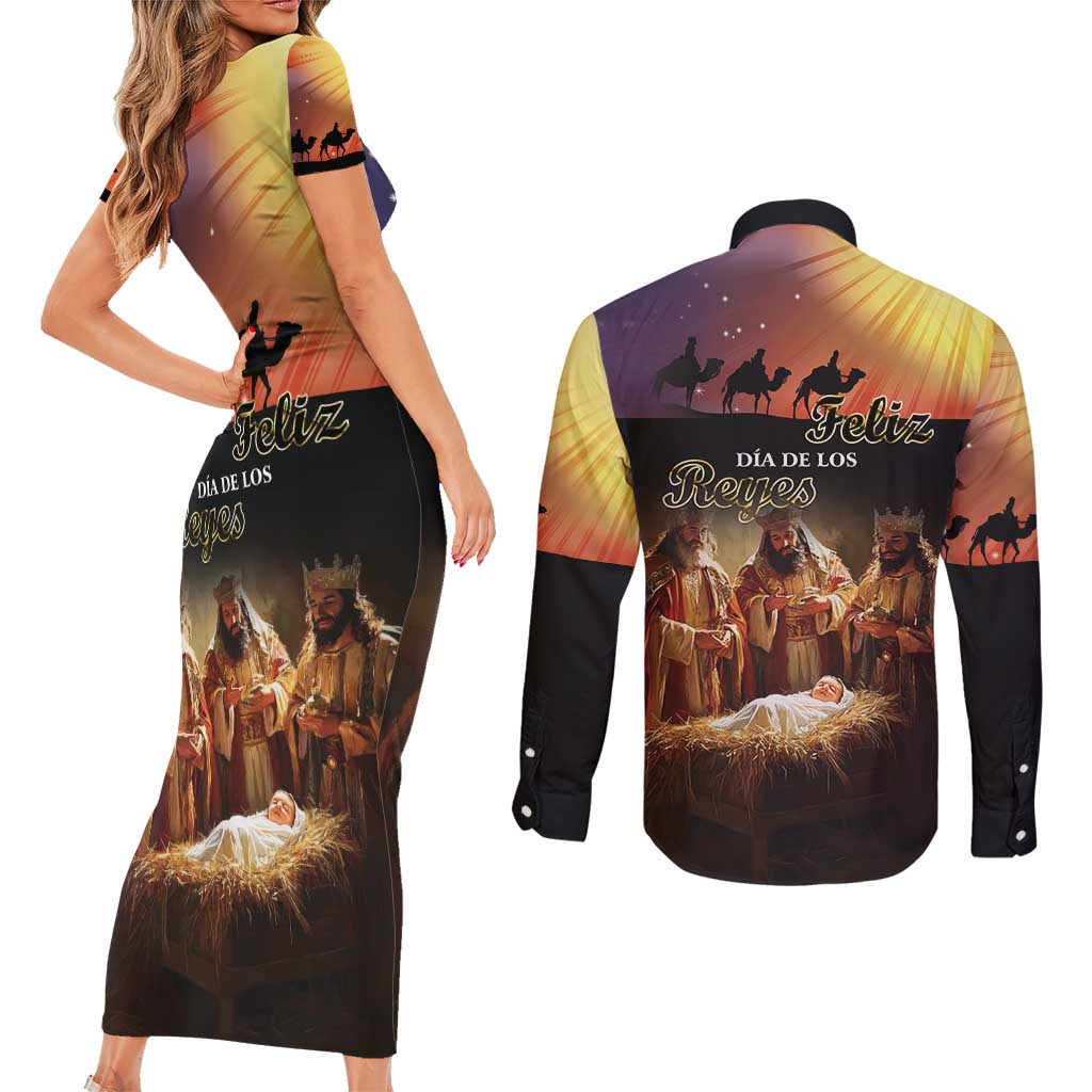 Three Kings Day Couples Matching Short Sleeve Bodycon Dress and Long Sleeve Button Shirt Epiphany Dia de los Reyes - Wonder Print Shop
