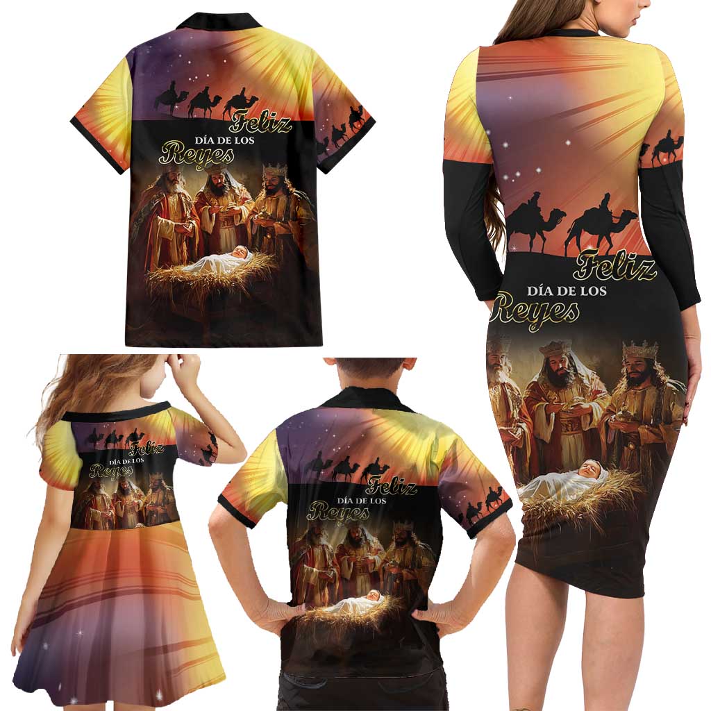 Three Kings Day Family Matching Long Sleeve Bodycon Dress and Hawaiian Shirt Epiphany Dia de los Reyes - Wonder Print Shop