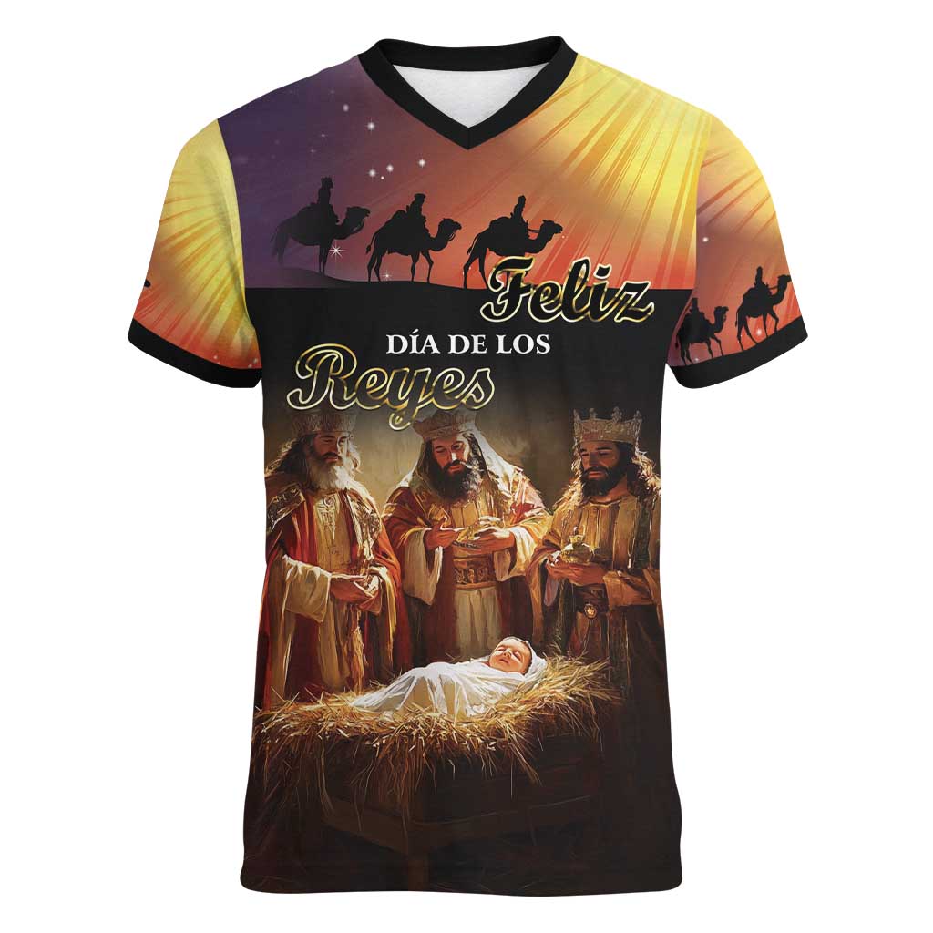 Three Kings Day Women V-Neck T-Shirt Epiphany Dia de los Reyes - Wonder Print Shop