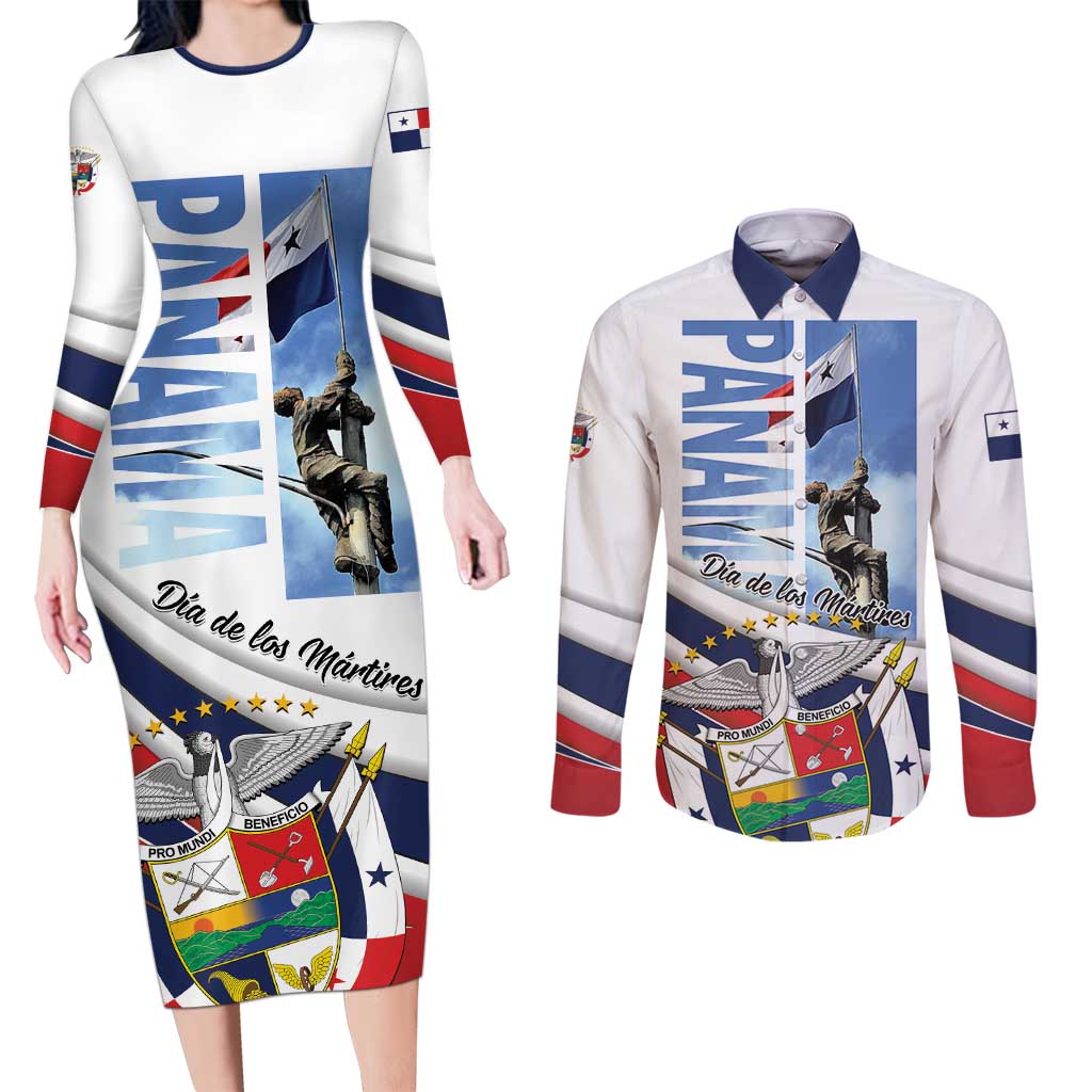 Panama Martyrs Day Couples Matching Long Sleeve Bodycon Dress and Long Sleeve Button Shirt Dia de los Martires - Wonder Print Shop