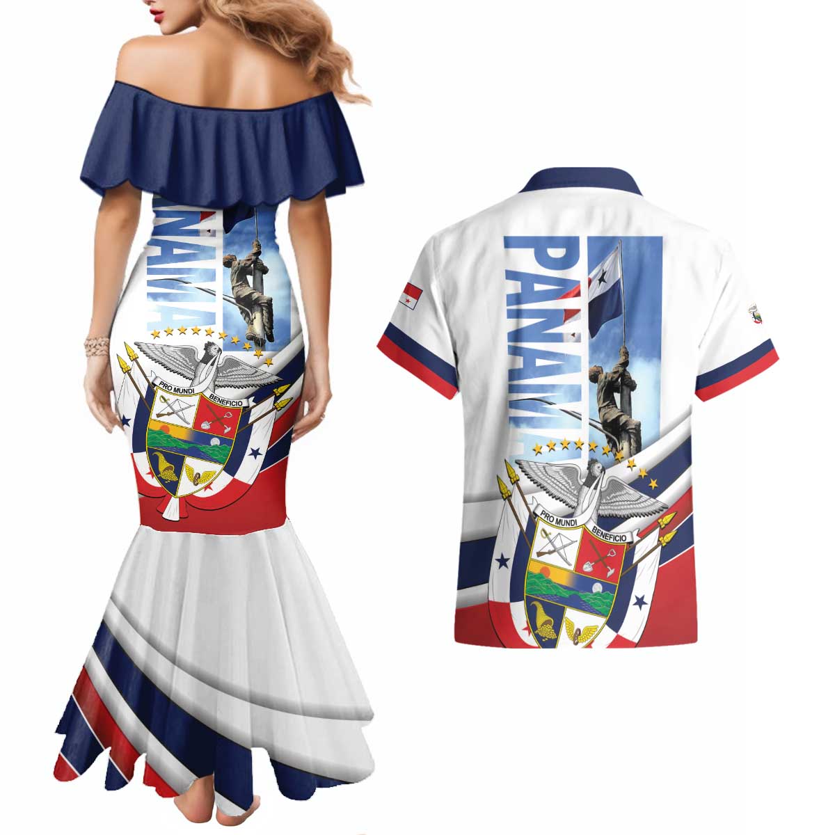 Panama Martyrs Day Couples Matching Mermaid Dress and Hawaiian Shirt Dia de los Martires - Wonder Print Shop