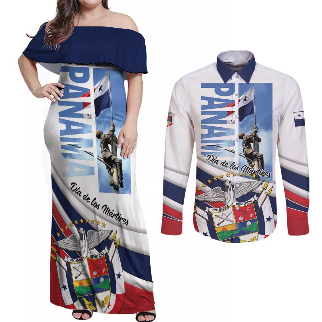 Panama Martyrs Day Couples Matching Off Shoulder Maxi Dress and Long Sleeve Button Shirt Dia de los Martires - Wonder Print Shop