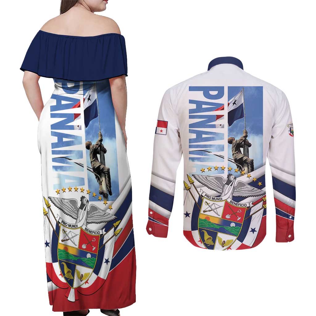 Panama Martyrs Day Couples Matching Off Shoulder Maxi Dress and Long Sleeve Button Shirt Dia de los Martires - Wonder Print Shop