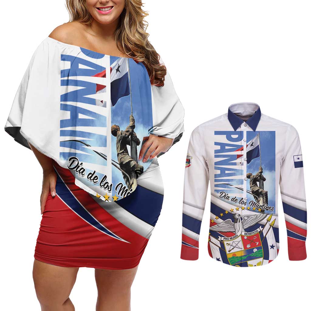 Panama Martyrs Day Couples Matching Off Shoulder Short Dress and Long Sleeve Button Shirt Dia de los Martires - Wonder Print Shop
