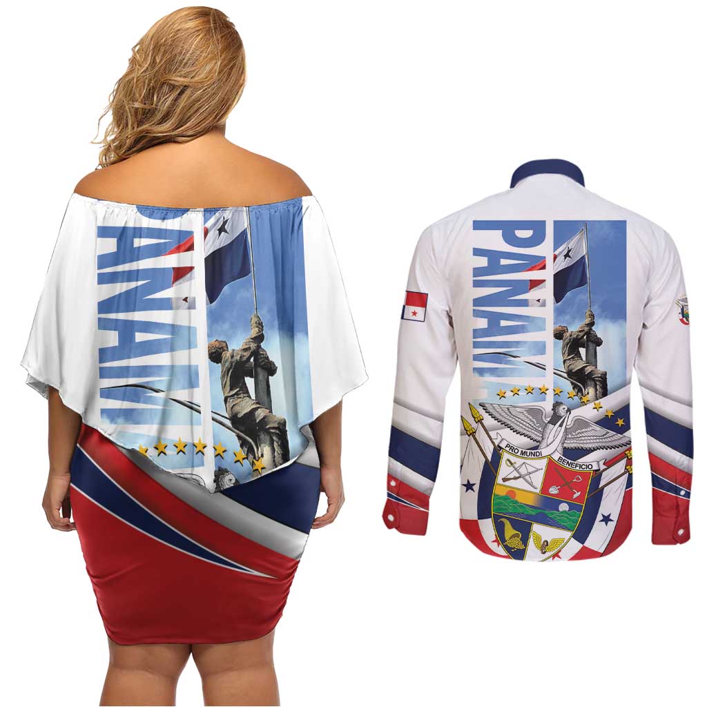 Panama Martyrs Day Couples Matching Off Shoulder Short Dress and Long Sleeve Button Shirt Dia de los Martires - Wonder Print Shop