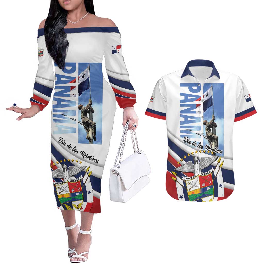 Panama Martyrs Day Couples Matching Off The Shoulder Long Sleeve Dress and Hawaiian Shirt Dia de los Martires - Wonder Print Shop