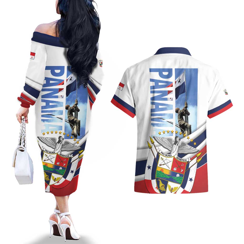 Panama Martyrs Day Couples Matching Off The Shoulder Long Sleeve Dress and Hawaiian Shirt Dia de los Martires - Wonder Print Shop