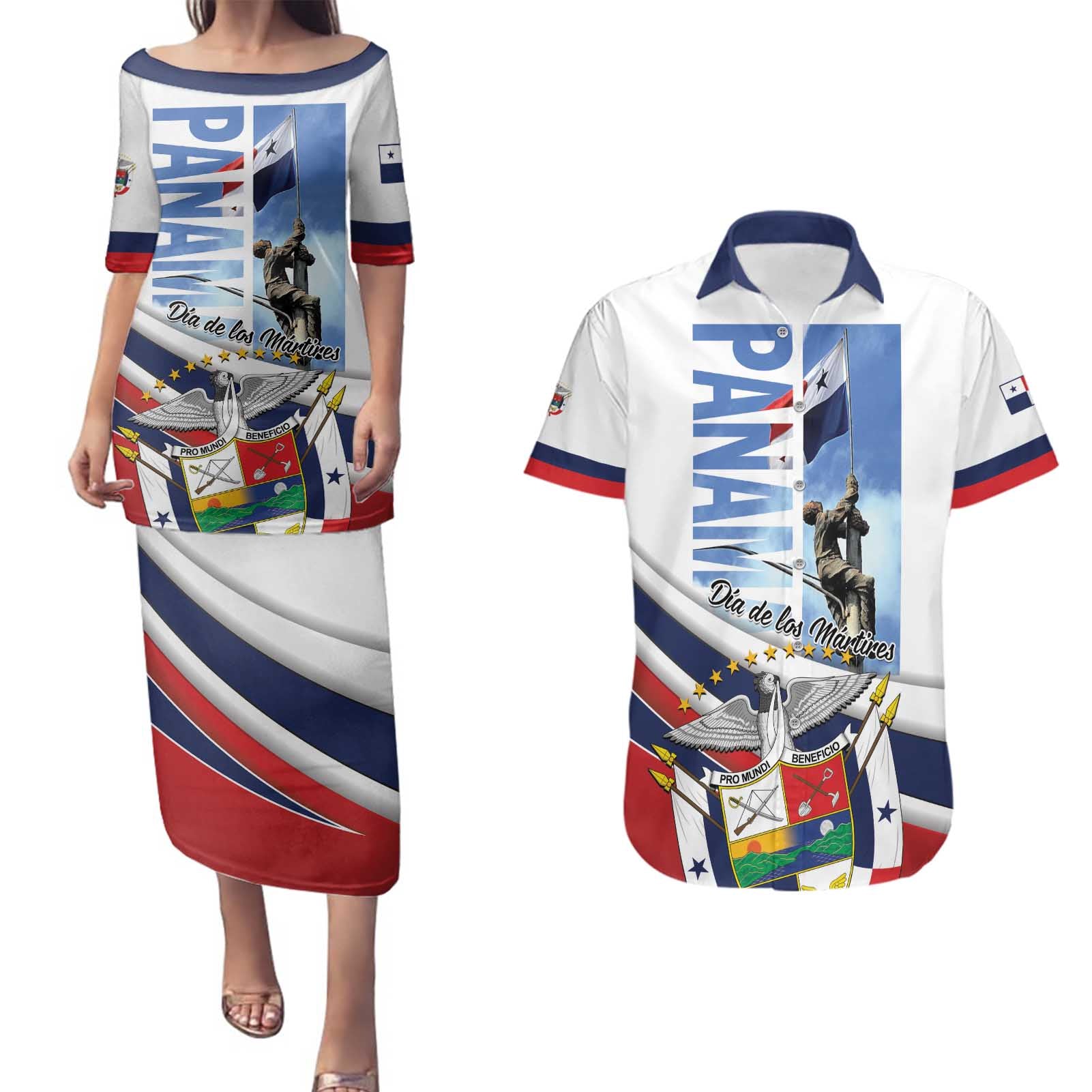 Panama Martyrs Day Couples Matching Puletasi and Hawaiian Shirt Dia de los Martires - Wonder Print Shop
