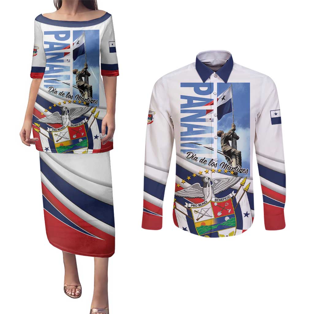 Panama Martyrs Day Couples Matching Puletasi and Long Sleeve Button Shirt Dia de los Martires - Wonder Print Shop