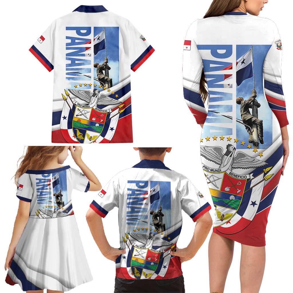 Panama Martyrs Day Family Matching Long Sleeve Bodycon Dress and Hawaiian Shirt Dia de los Martires - Wonder Print Shop