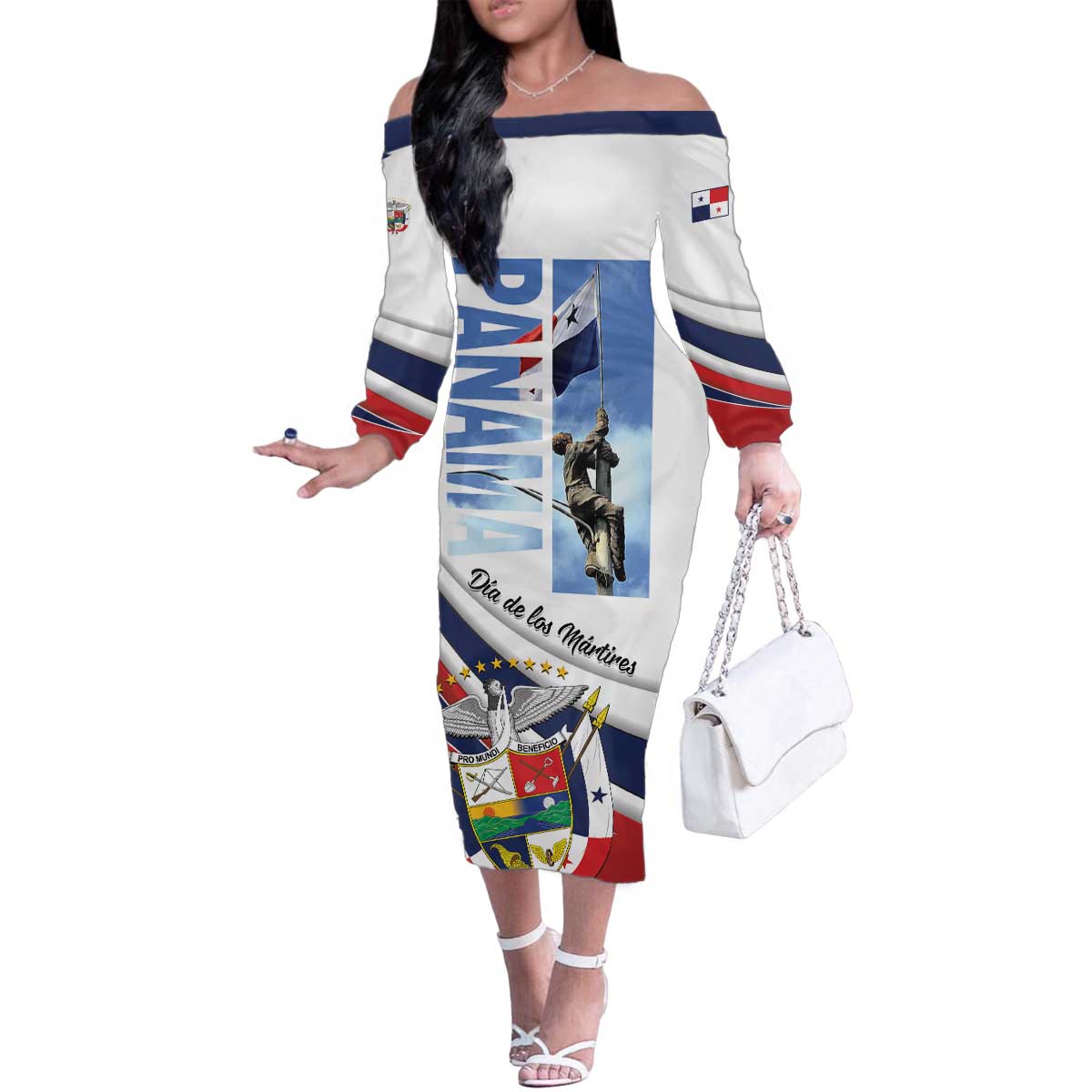 Panama Martyrs Day Family Matching Off The Shoulder Long Sleeve Dress and Hawaiian Shirt Dia de los Martires - Wonder Print Shop