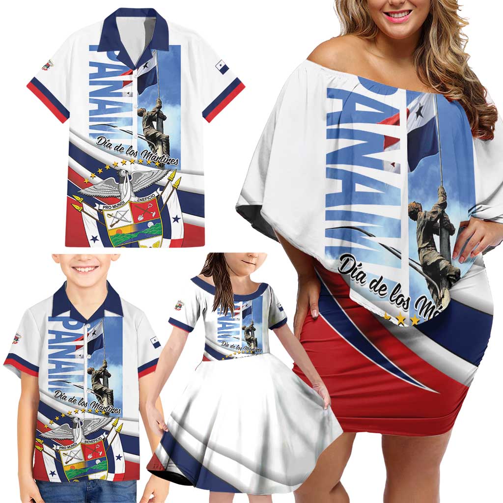 Panama Martyrs Day Family Matching Off Shoulder Short Dress and Hawaiian Shirt Dia de los Martires - Wonder Print Shop