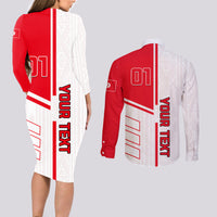 Tunisia Football Couples Matching Long Sleeve Bodycon Dress and Long Sleeve Button Shirt Go Eagles of Carthage - Wonder Print Shop