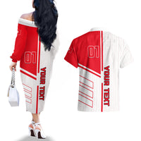 Tunisia Football Couples Matching Off The Shoulder Long Sleeve Dress and Hawaiian Shirt Go Eagles of Carthage - Wonder Print Shop