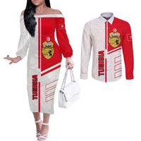 Tunisia Football Couples Matching Off The Shoulder Long Sleeve Dress and Long Sleeve Button Shirt Go Eagles of Carthage