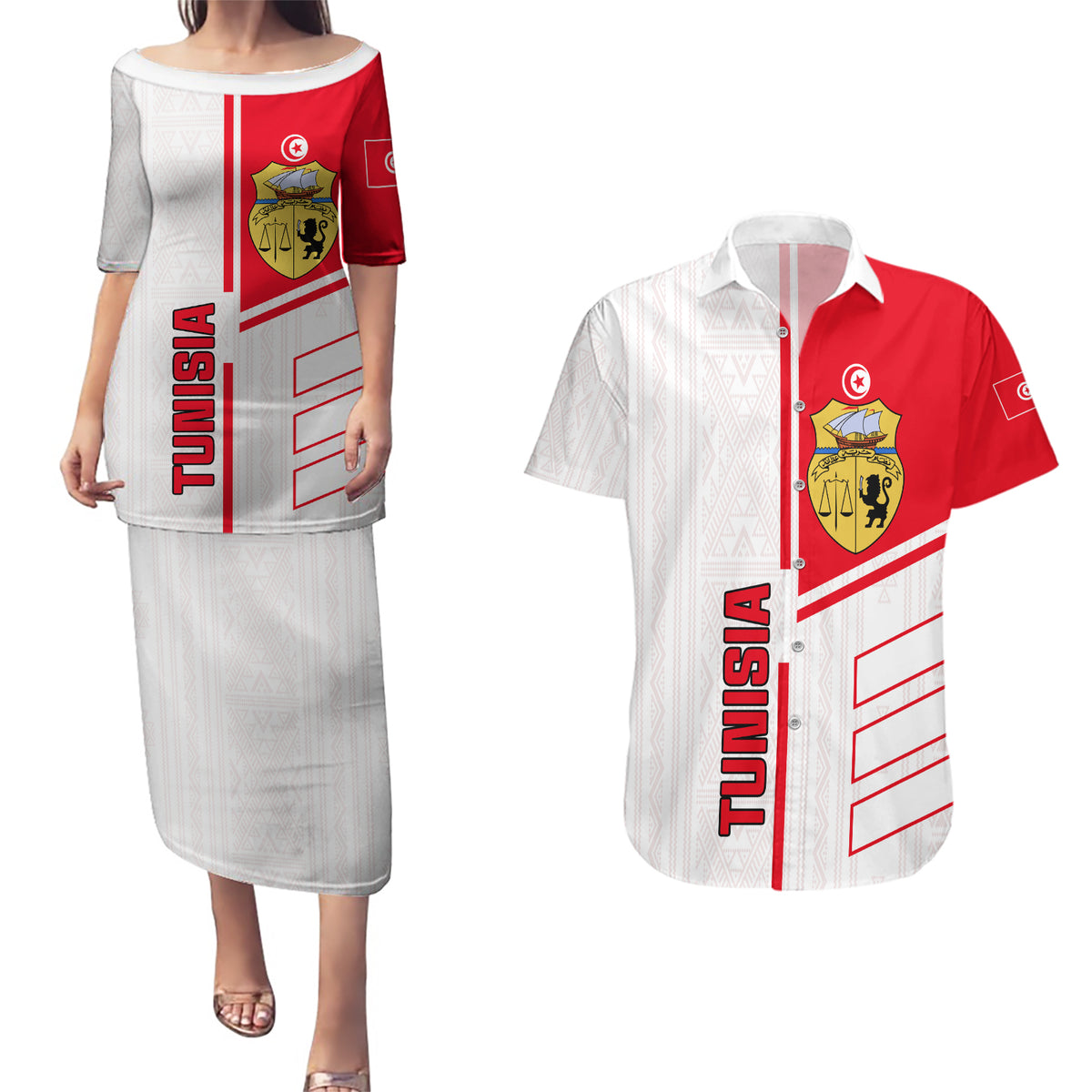 Tunisia Football Couples Matching Puletasi and Hawaiian Shirt Go Eagles of Carthage - Wonder Print Shop