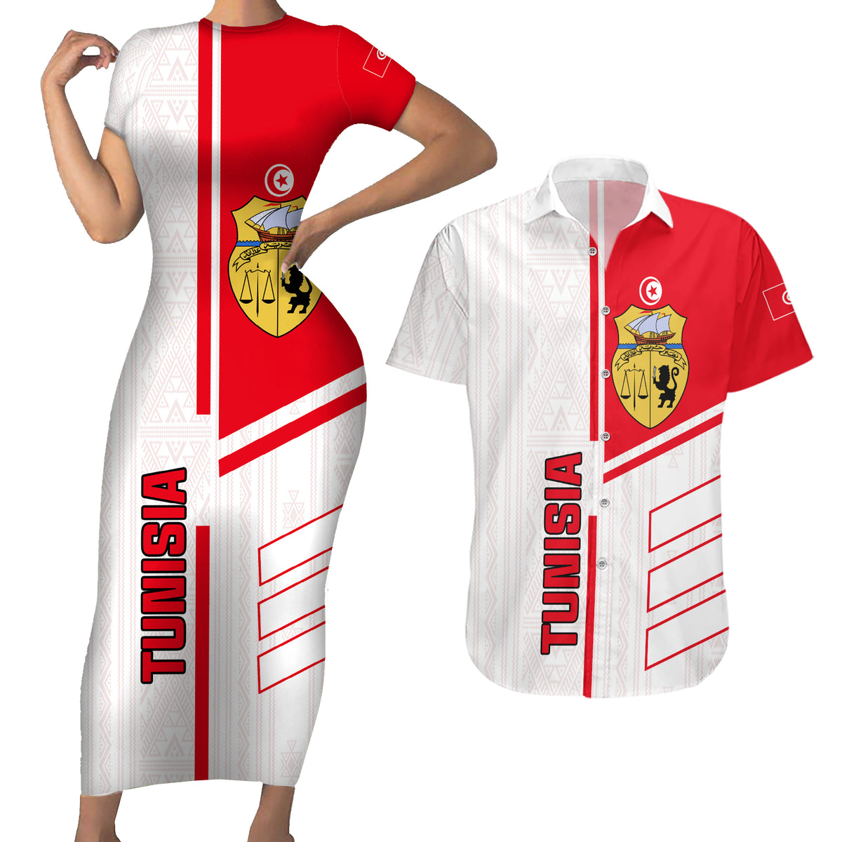 Tunisia Football Couples Matching Short Sleeve Bodycon Dress and Hawaiian Shirt Go Eagles of Carthage - Wonder Print Shop