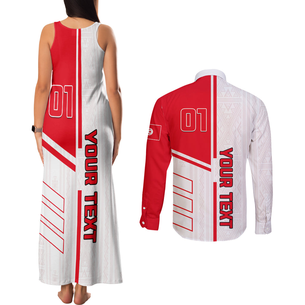 Tunisia Football Couples Matching Tank Maxi Dress and Long Sleeve Button Shirt Go Eagles of Carthage - Wonder Print Shop