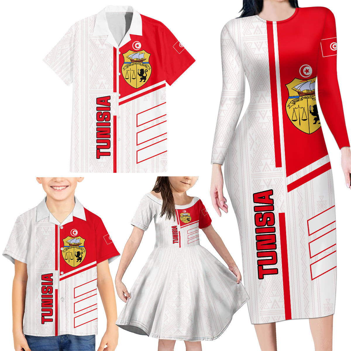Tunisia Football Family Matching Long Sleeve Bodycon Dress and Hawaiian Shirt Go Eagles of Carthage - Wonder Print Shop