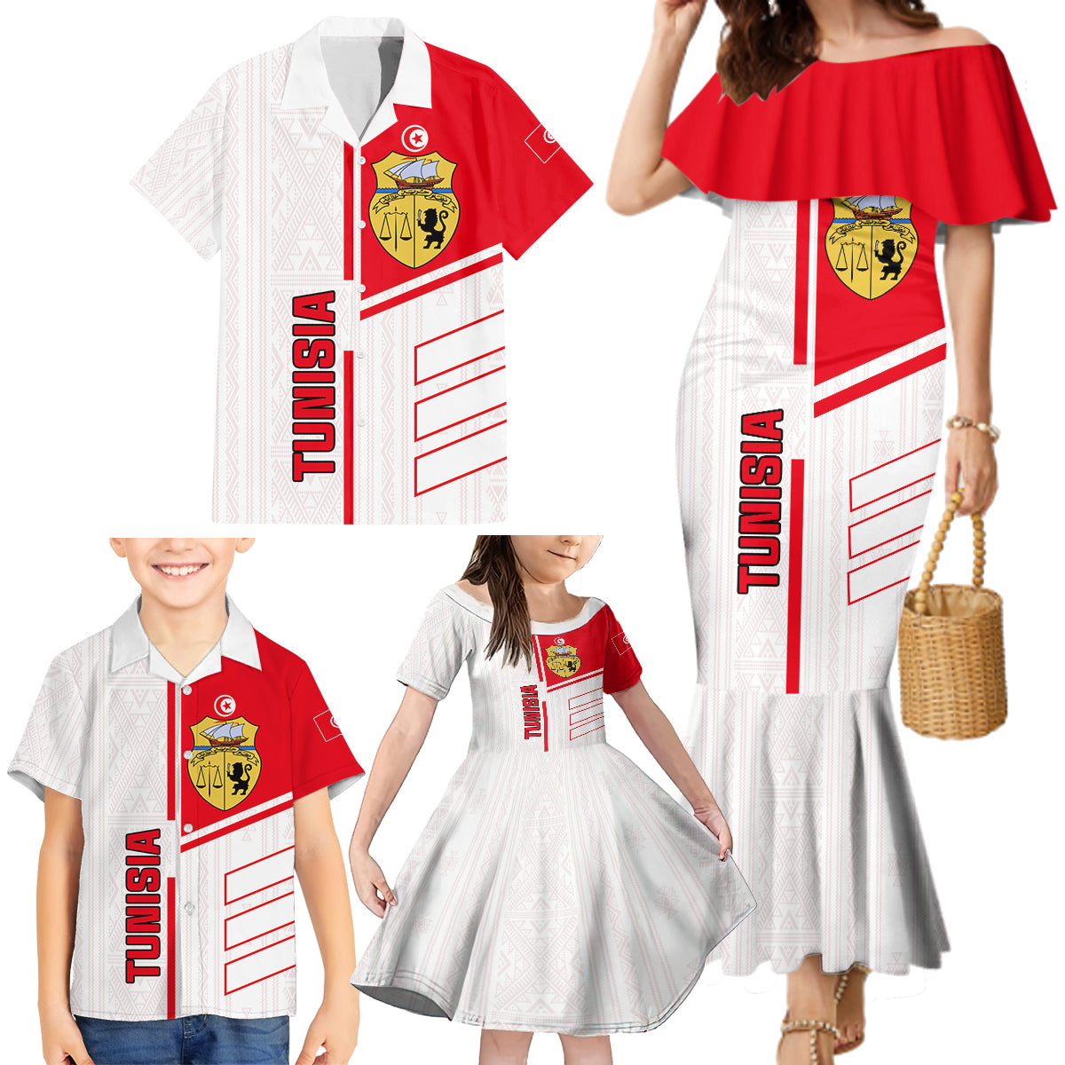 Tunisia Football Family Matching Mermaid Dress and Hawaiian Shirt Go Eagles of Carthage - Wonder Print Shop