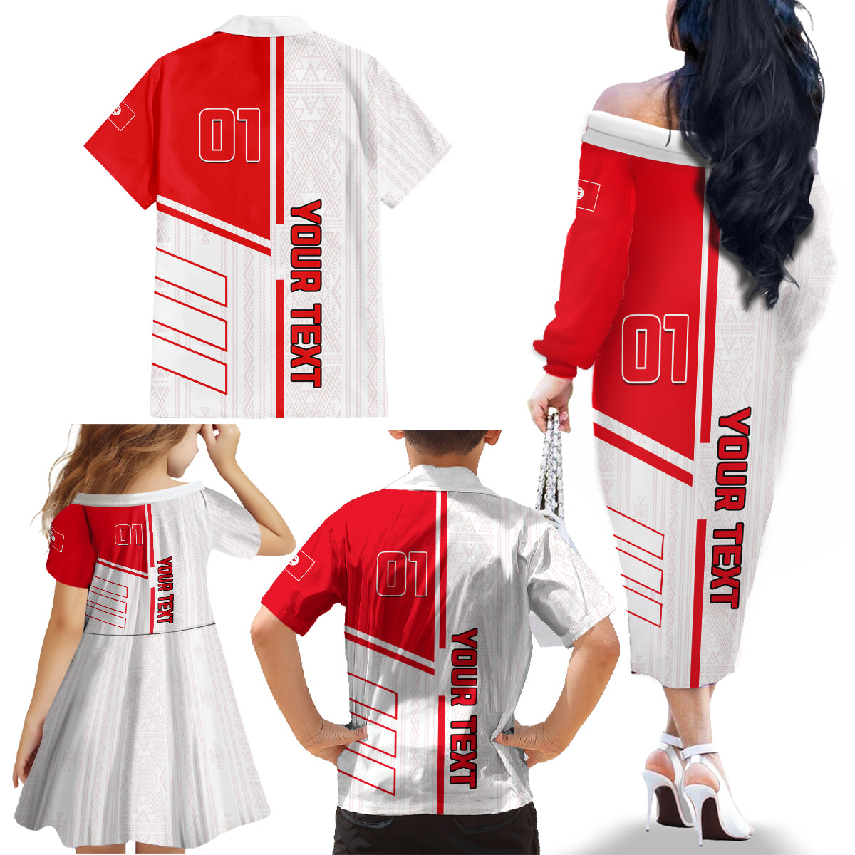 Tunisia Football Family Matching Off Shoulder Long Sleeve Dress and Hawaiian Shirt Go Eagles of Carthage - Wonder Print Shop