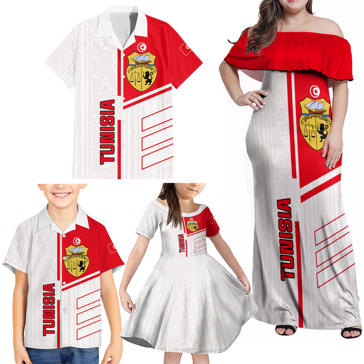 Tunisia Football Family Matching Off Shoulder Maxi Dress and Hawaiian Shirt Go Eagles of Carthage - Wonder Print Shop