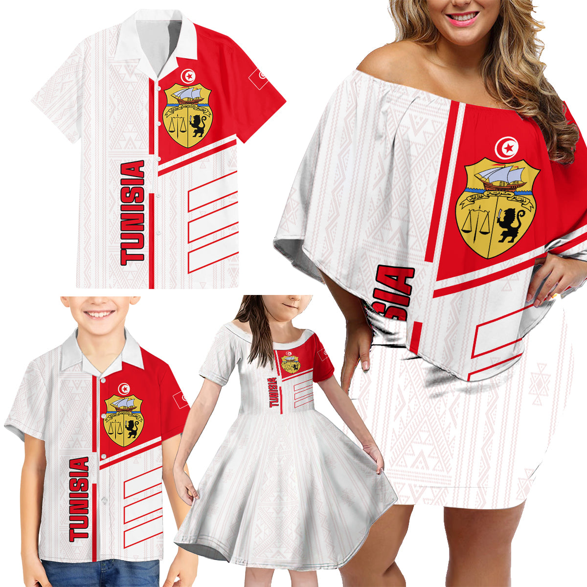 Tunisia Football Family Matching Off Shoulder Short Dress and Hawaiian Shirt Go Eagles of Carthage - Wonder Print Shop
