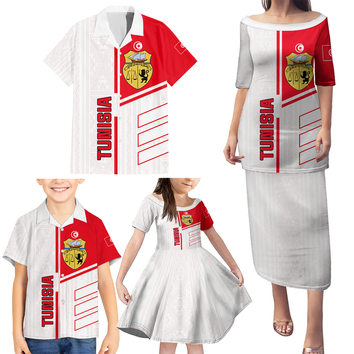 Tunisia Football Family Matching Puletasi and Hawaiian Shirt Go Eagles of Carthage - Wonder Print Shop