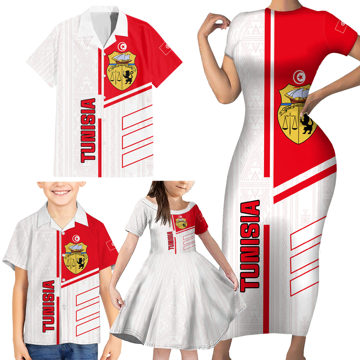 Tunisia Football Family Matching Short Sleeve Bodycon Dress and Hawaiian Shirt Go Eagles of Carthage - Wonder Print Shop