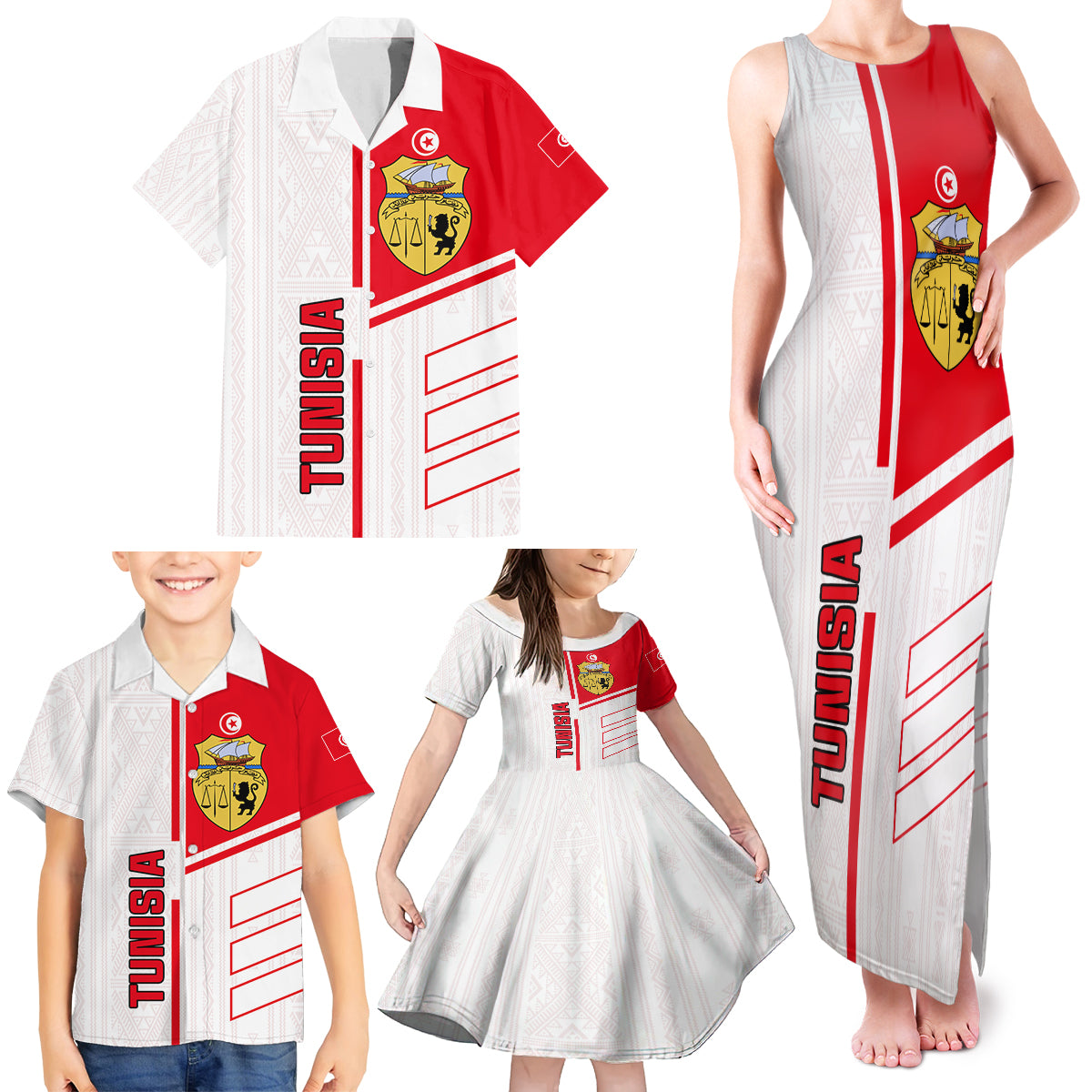 Tunisia Football Family Matching Tank Maxi Dress and Hawaiian Shirt Go Eagles of Carthage