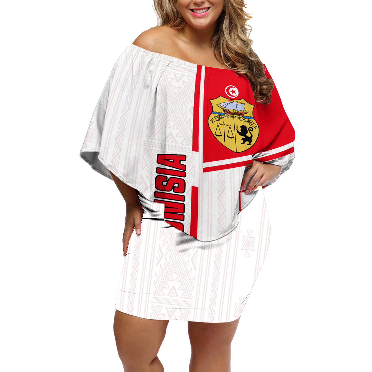 Tunisia Football Off Shoulder Short Dress Go Eagles of Carthage - Wonder Print Shop