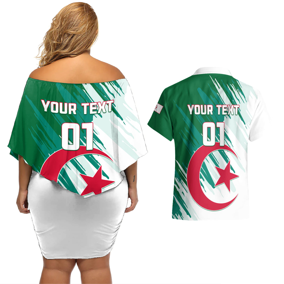 Algeria Football Couples Matching Off Shoulder Short Dress and Hawaiian Shirt Go Les Fennecs - Wonder Print Shop