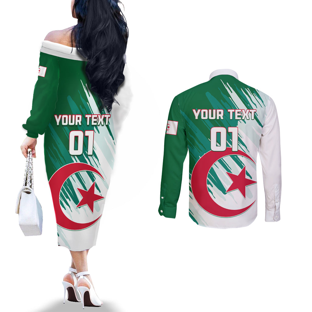 Algeria Football Couples Matching Off The Shoulder Long Sleeve Dress and Long Sleeve Button Shirt Go Les Fennecs
