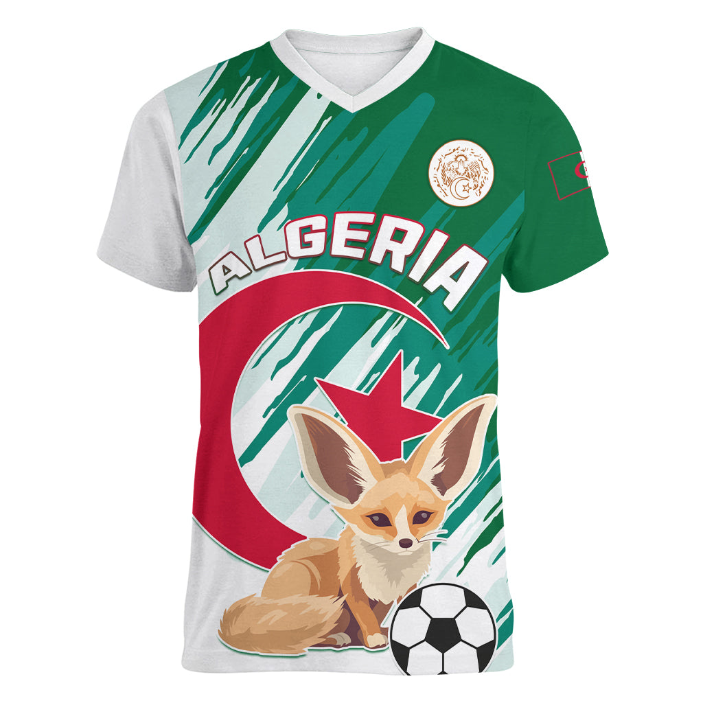 Algeria Football Women V Neck T Shirt Go Les Fennecs - Wonder Print Shop
