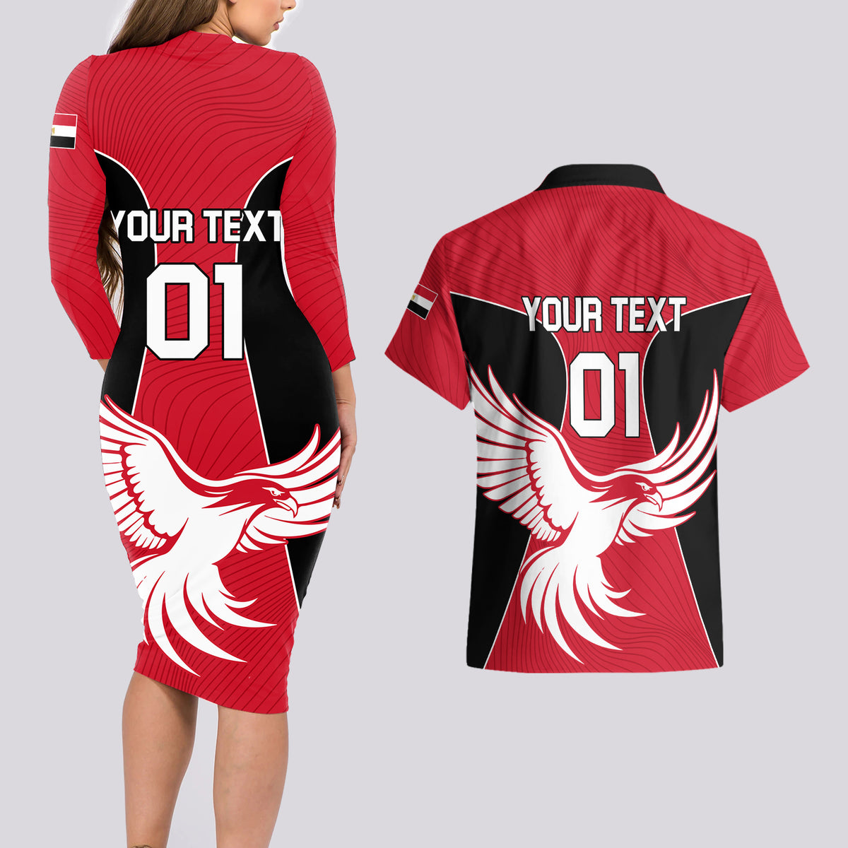 Egypt Football Couples Matching Long Sleeve Bodycon Dress and Hawaiian Shirt Go The Pharaohs - Wonder Print Shop