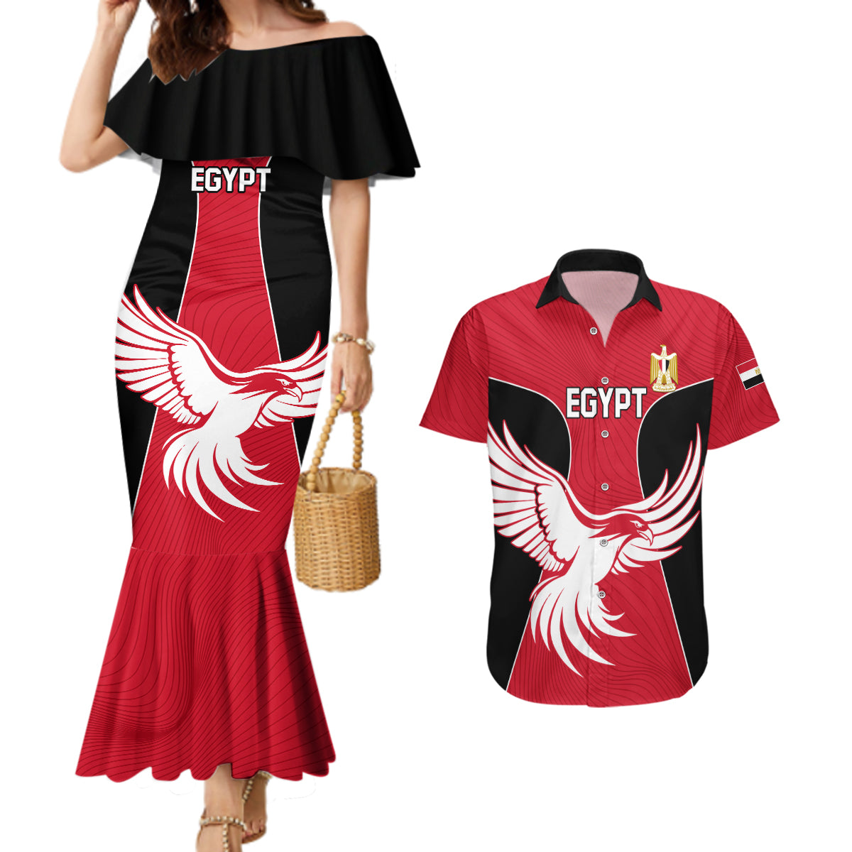 Egypt Football Couples Matching Mermaid Dress and Hawaiian Shirt Go The Pharaohs - Wonder Print Shop