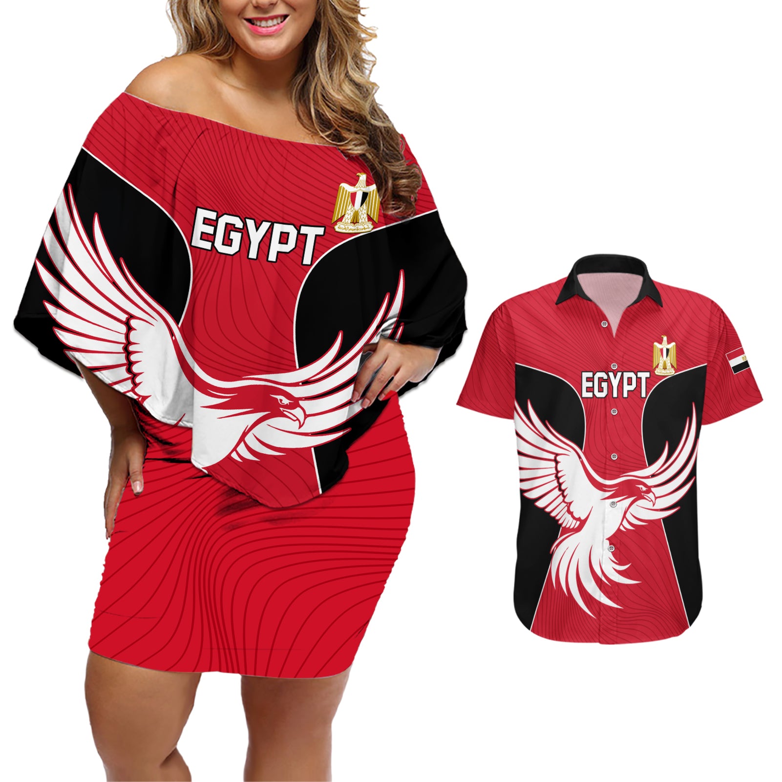 Egypt Football Couples Matching Off Shoulder Short Dress and Hawaiian Shirt Go The Pharaohs