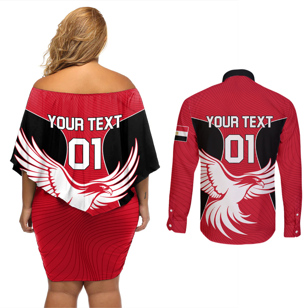 Egypt Football Couples Matching Off Shoulder Short Dress and Long Sleeve Button Shirt Go The Pharaohs - Wonder Print Shop