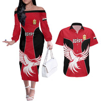 Egypt Football Couples Matching Off The Shoulder Long Sleeve Dress and Hawaiian Shirt Go The Pharaohs - Wonder Print Shop