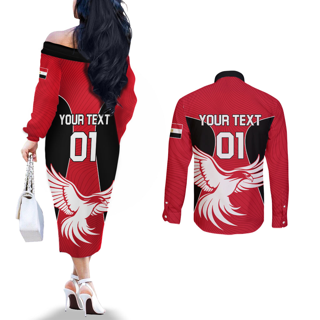 Egypt Football Couples Matching Off The Shoulder Long Sleeve Dress and Long Sleeve Button Shirt Go The Pharaohs