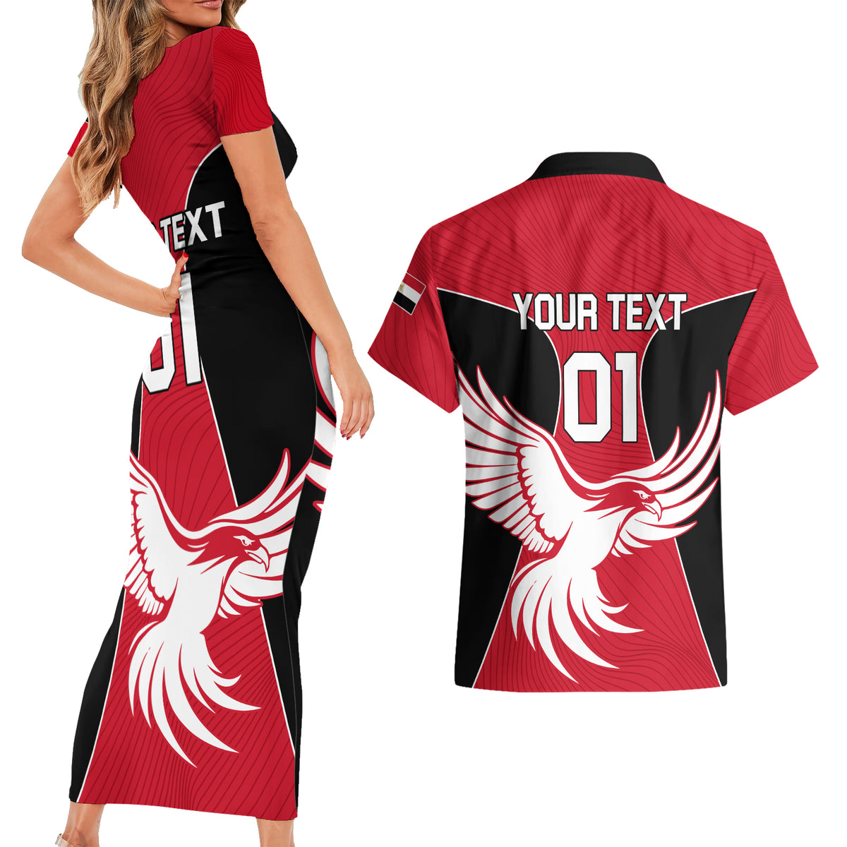 Egypt Football Couples Matching Short Sleeve Bodycon Dress and Hawaiian Shirt Go The Pharaohs - Wonder Print Shop