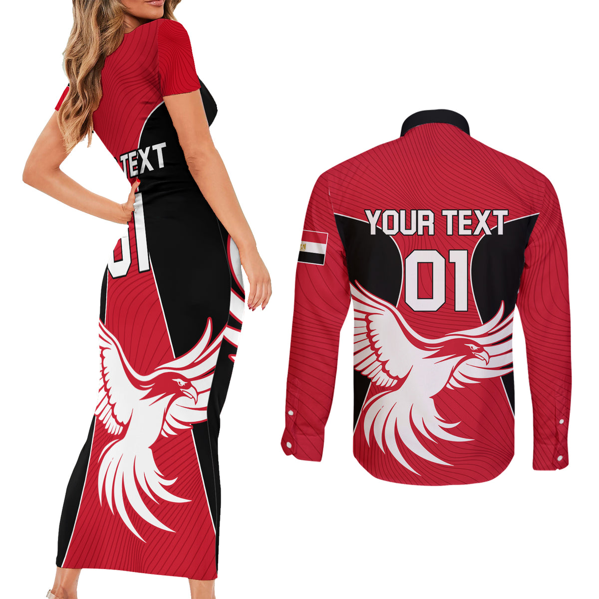 Egypt Football Couples Matching Short Sleeve Bodycon Dress and Long Sleeve Button Shirt Go The Pharaohs - Wonder Print Shop