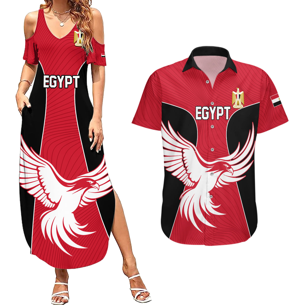 Egypt Football Couples Matching Summer Maxi Dress and Hawaiian Shirt Go The Pharaohs - Wonder Print Shop