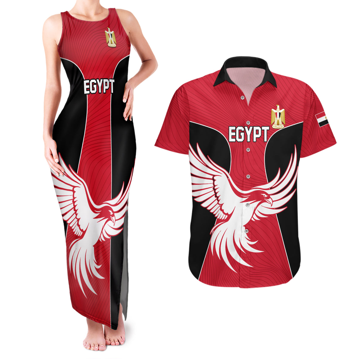 Egypt Football Couples Matching Tank Maxi Dress and Hawaiian Shirt Go The Pharaohs - Wonder Print Shop