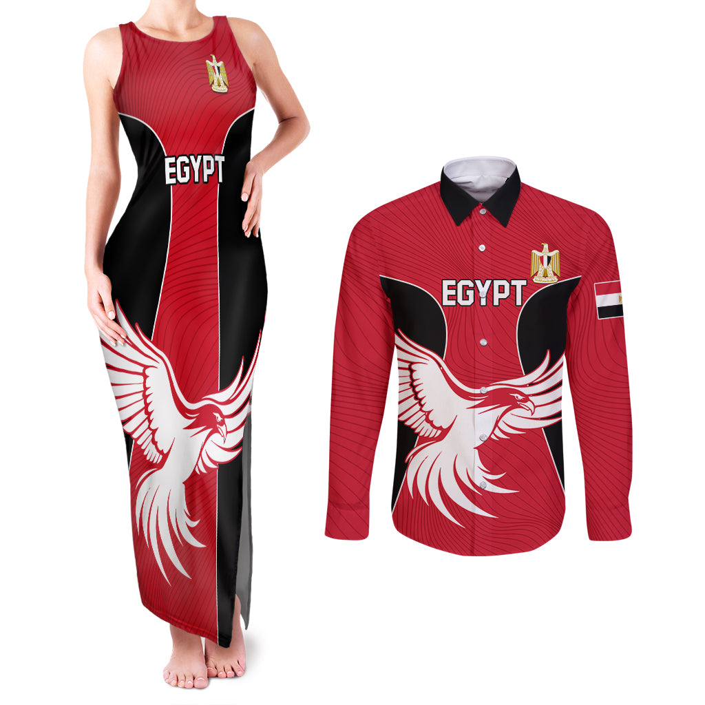 Egypt Football Couples Matching Tank Maxi Dress and Long Sleeve Button Shirt Go The Pharaohs - Wonder Print Shop