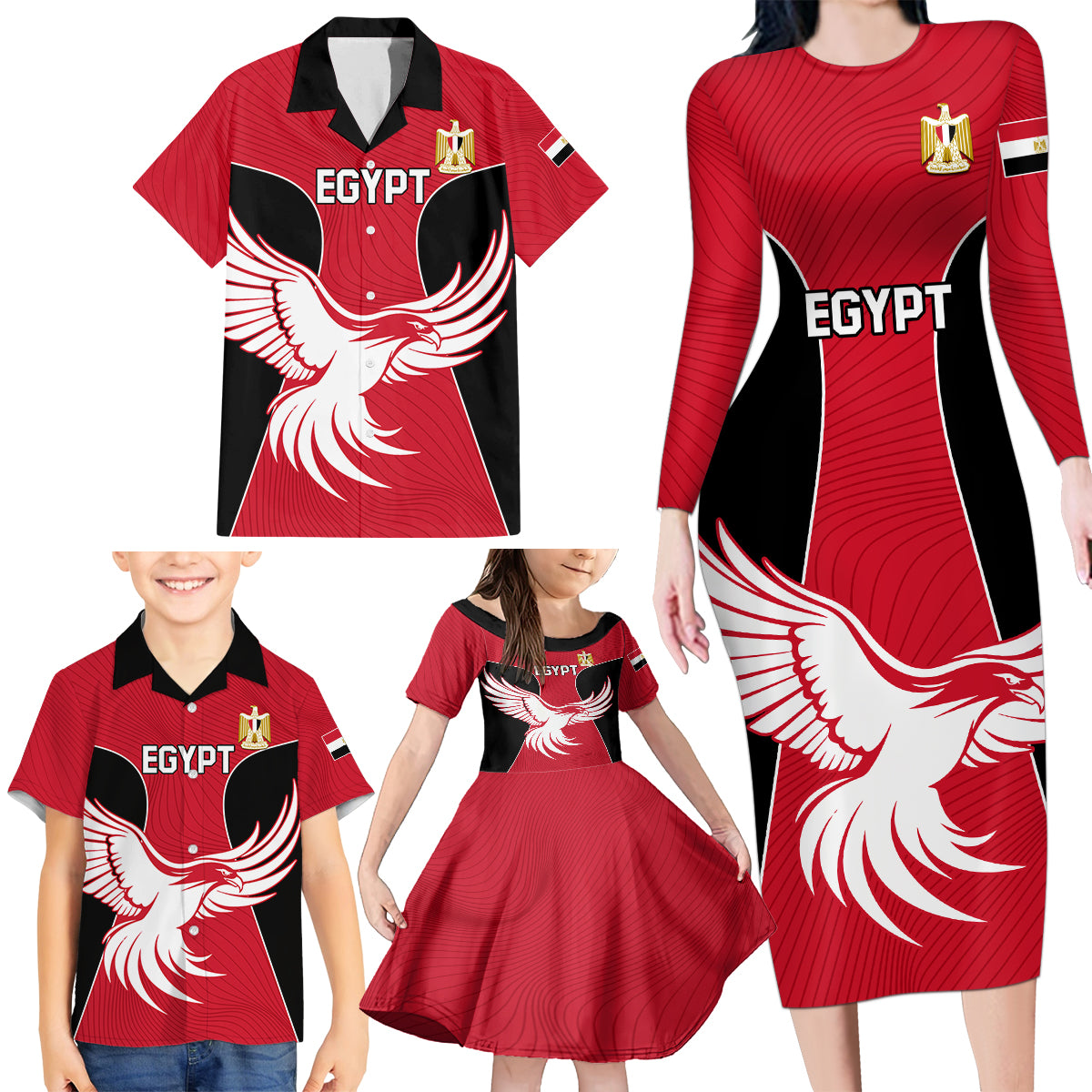 Egypt Football Family Matching Long Sleeve Bodycon Dress and Hawaiian Shirt Go The Pharaohs - Wonder Print Shop